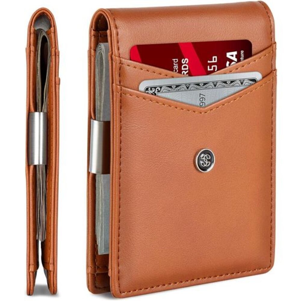 Slim Leather Wallet for Men with RFID Money Clip